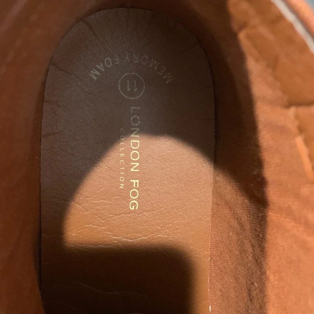 London Fog Chukka Boots Mens 11‎ Cognac Brown Good Faux Leather Memory Foam